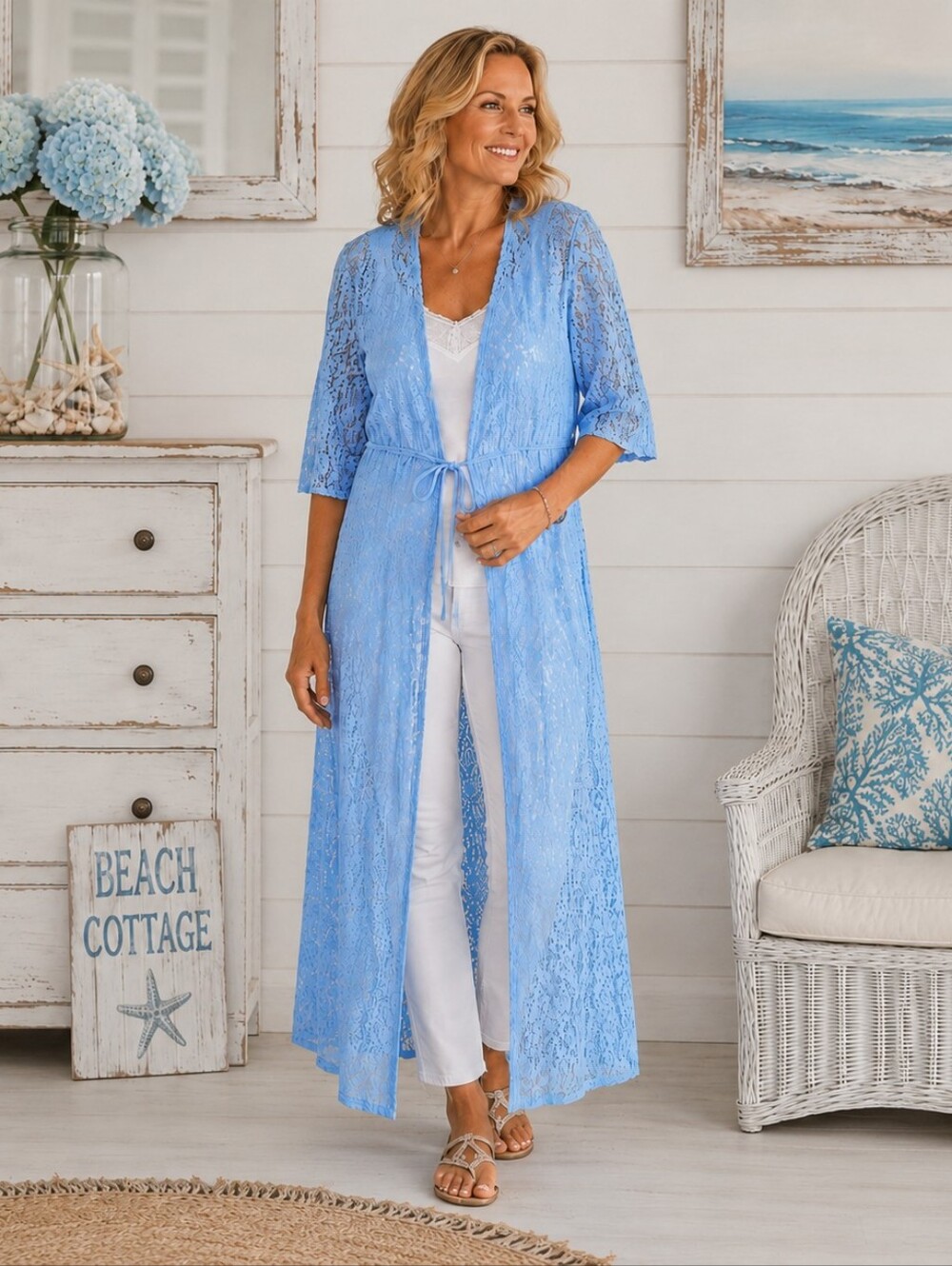 Light Blue Lace‎ Duster Cardigan | Shabby Chic, Coastal Grandma, SZ M